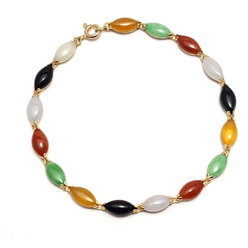 Unique 14k Solid Yellow Gold Designer Multi Color Gemstones Link Bracelet 75